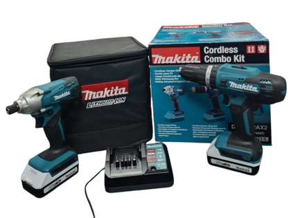 Makita 18V Cordless Combi Drill And Impact Driver Set With 2x 2.0AH Batteries And Charger, Boxed And Cased (DK18922AX2)