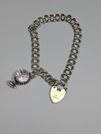 SILVER 925 CHARM BRACELET WITH HEART LOCK