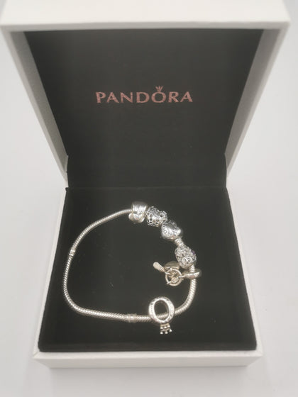 Pandora Bracelet With 5 Charms ( 925 ALE) With Pandora Box