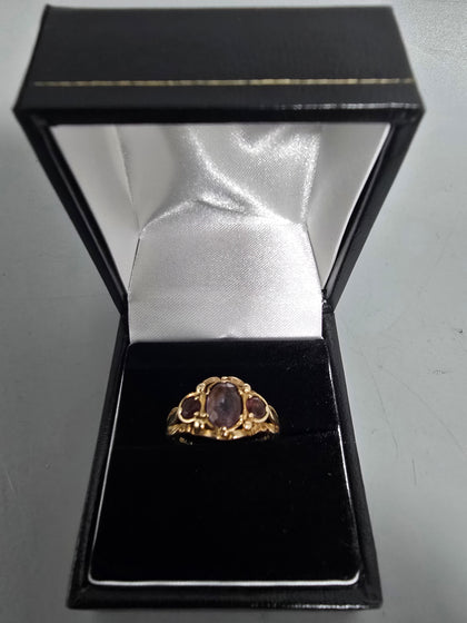 9CT Gold Ring With Purple Stone Size L 3.1G 375