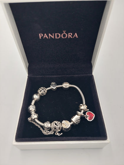 Pandora Bracelet With 10 Charms ( 925 ALE) With Pandora Box