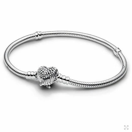 Pandora Bracelet with Heart Clasp and Angel Wings Silver 18cm