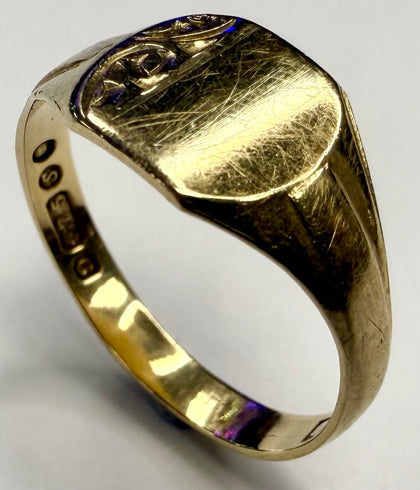 9ct Gold Patterned Signet Ring Size H