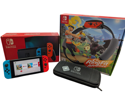 NINTENDO SWITCH CONSOLE BOXED WITH RING FIT & ZELDA 64GB MICRO SD