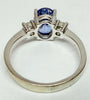 18ct white gold three stone Tanzanite and diamond ring size J