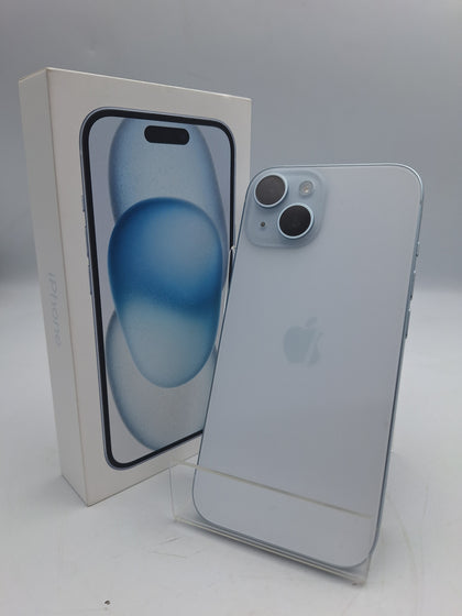 **LIKE NEW** Apple iPhone 15 256GB light blue unlocked boxed smartphone 100% batt health
