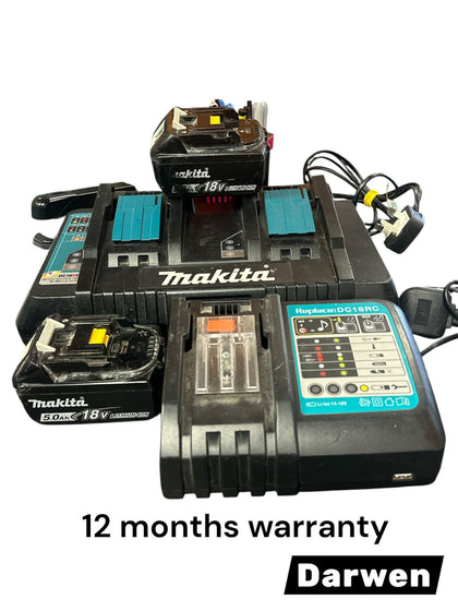 Makita Bundle - Makita DHR202 Hammer Drill - Makita DSS611 Circular Saw - 2x 18v 5.0AH batteries - DC18RD double charging station - extra charger