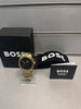 HUGO BOSS Trace Mens Watch lack Dial Gold Effect Bracelet