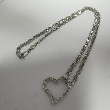 9K White Gold Necklace, with Cubic Zirconia Stones Love Heart Pendant, Total Grams: 8.50G, Length: 18