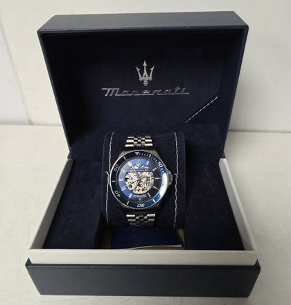 Maserati Mens Sfida Blue Skeleton Dial Watch