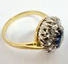18ct yellow gold and platinum Sapphire & Diamond Oval Cut Cluster ring size Q