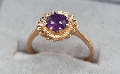 Gold Purple Amethyst Ring Size K 1/2