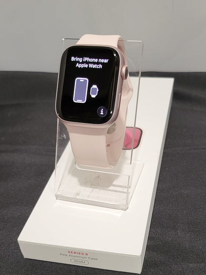 Apple Watch Series 9 Cellular,, Pink Aluminium, 45mm,  with Light Pink Sports Band