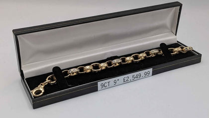 9ct Yellow Gold, Belcher W/ Stones Style Bracelet, 46.3g, Fully Hallmarked, 9