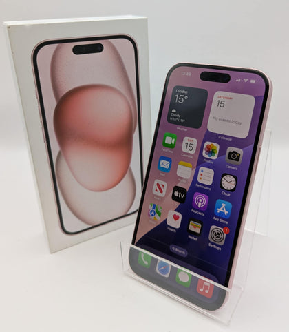 Apple iPhone 15 128GB Pink, Unlocked, Boxed, Light Marks On Screen, 89% Battery Health