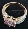 9ct Yellow Gold with Pink and Clear stones - Size I