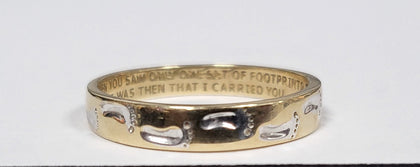 Beautiful 9CT Yellow Gold Band Ring With Footprint Design And Inscription - 2.05g - Size U - Hallmarked