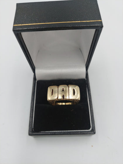 9K Gold 'DAD' Ring, 7.30Grams, 375 Hallmarked & Tested, Size: P , Box Included