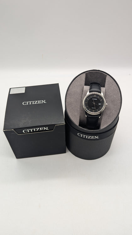 Citizen Eco-Drive Dress Mens Black Leather Strap Watch J810-A12NM02 BLACK.