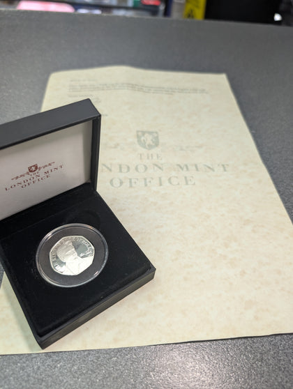 LONDON MINT OFFICE (THE KING OF ROCK N ROLL) CHARLES III SILVER FIFTY PENCE BOXED WITH CERTIFICATE OF AUTHENTICATION PRESTON STORE