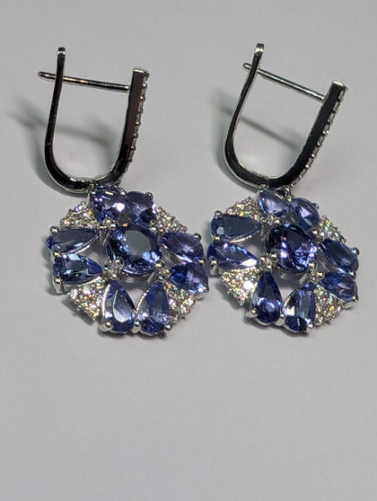 14CT WHITE GOLD EARRINGS WITH DIAMONDS & NATURAL TANZANITE PURPLE STONES WITH CERTIFICATE OF AUTHENTICATION PRESTON STORE