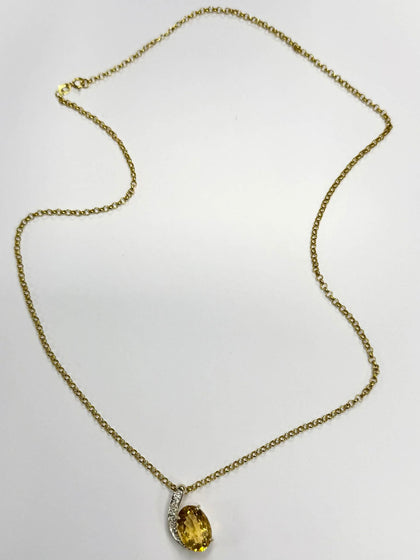 9ct Gold Belcher Chain With Large Yellow Stone Pendant