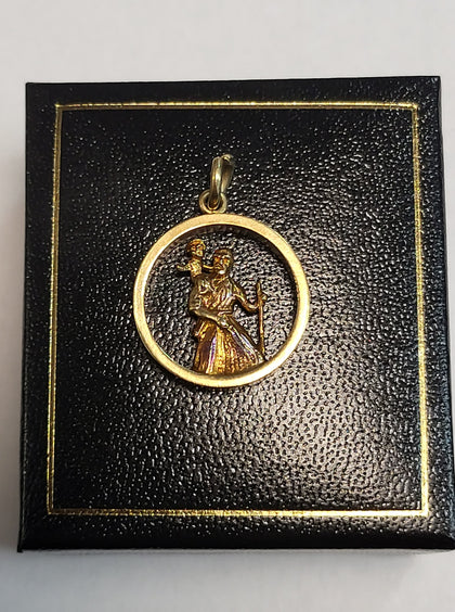 9ct Yellow Gold Round St Christopher Pendant - 4.55G - Hallmarked