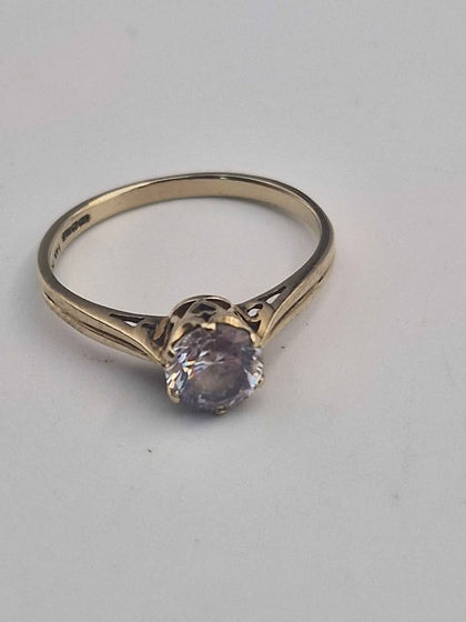 14ct Yellow Gold Solitaire Ring With CZ Stone - 2.54 Grams - Size T