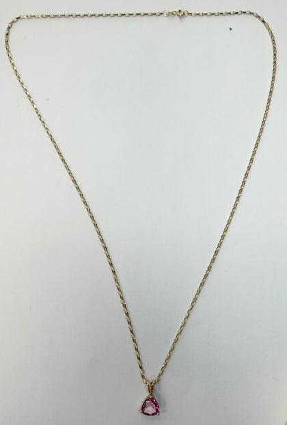 9ct yellow gold belcher chain with pink pendant 24