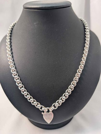 Gucci 925 Sterling Silver Bold Rollerball Chain Necklace with Gucci Logo Heart Clasp - 46.09 Grams - 18
