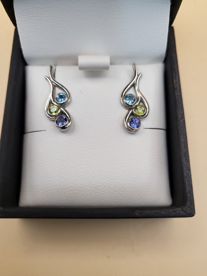 JeWLR 9ct White Gold Multi Stone Raindrop Earrings - 1.85g