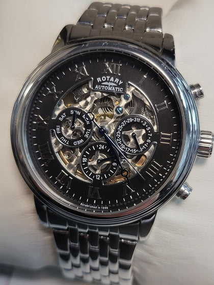 Rotary Automatic Skeleton Day/Date Stainless Bracelet Watch GB00242/04