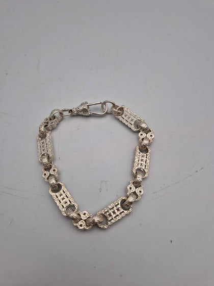 925 Sterling Silver Tulip Stars And Bars Bracelet With Albert Clasp - 9