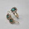 14ct Gold Oval Cluster Head Ring & Earring Set Green CZ - Size P - RRP £1050