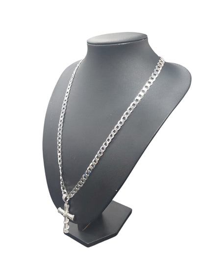 925 Hallmarked Silver Chain  & Silver Cross - 43.77g Total Weight, 24