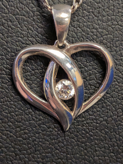 Silver Diamond Heart Pendant & Silver Necklace