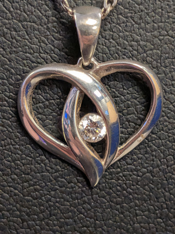 Silver Diamond Heart Pendant & Silver Necklace