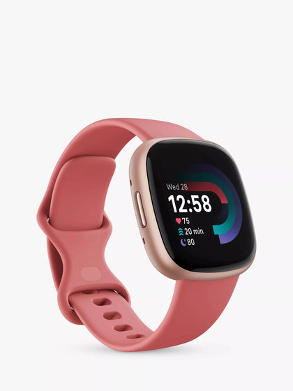 FITBIT Versa 4 Health & Fitness Tracker **2022 Model** - GPS - **Pink Sand & Copper Rose Colour** - inc. Original Charging Cable