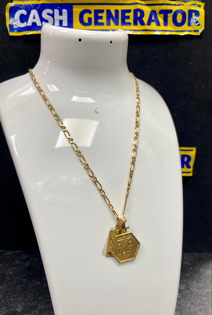 14ct Gold Fancy Link Chain and Hexagon Pendant 12.4g 20
