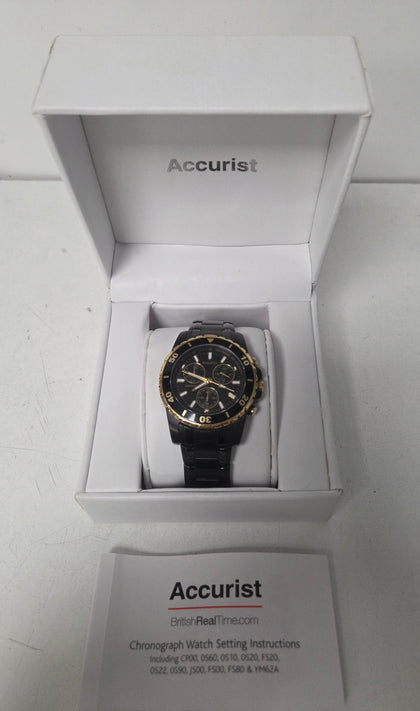 Accurist Men' Chronograph Black&gold Dial 42mm Case Watch Model Mb800b Boxed