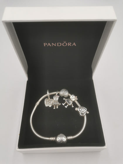 Pandora Bracelet With 5 Charms ( 925 ALE) With Pandora Box