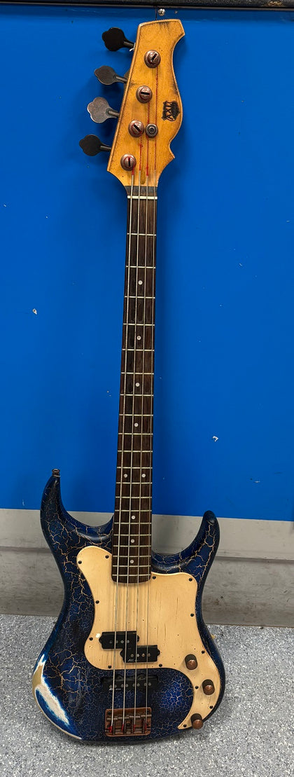 Axl Badwater Electric 4 String Bass Guitar - Distressed Blue Crackle
