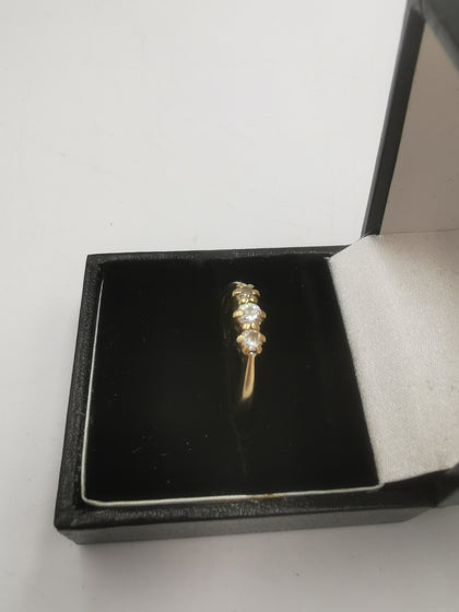 9CT Gold 375 Hallmarked, 3 CZ Stones Ring, 2.7Grams, Size: O - Boxed
