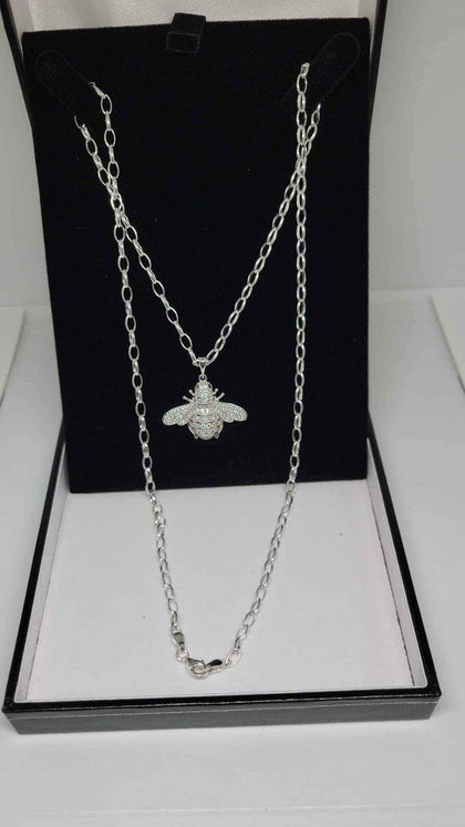 925 Sterling Silver Belcher Chain Necklace With Bee Pendant - 24