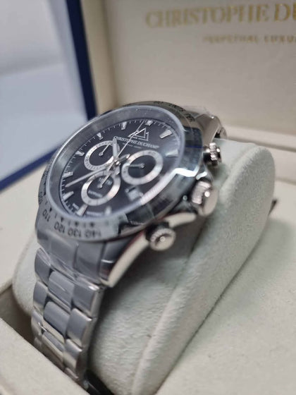 DX Christophe Duchamp Grand Mont Mens Quartz Chronograph Watch - Black Dial - Steel Bracelet BRAND NEW