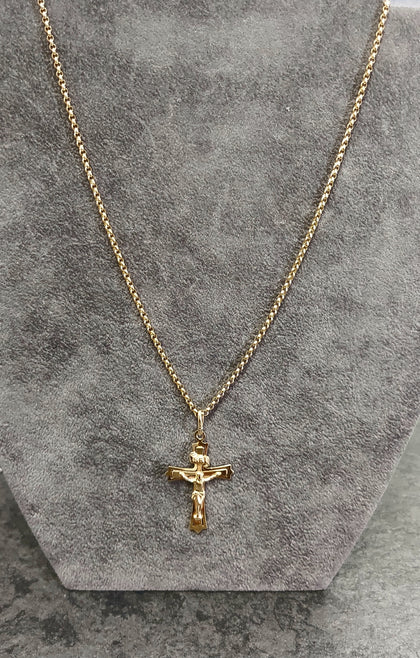 9ct Solid Yellow Gold Crucifix & Belcher Chain - 18
