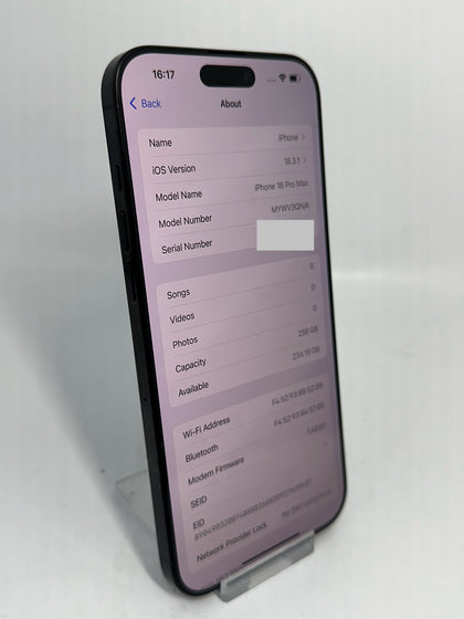 Apple iPhone 16 Pro Max 256GB Black Titanium BH 100% Apple Warranty Mar 2026