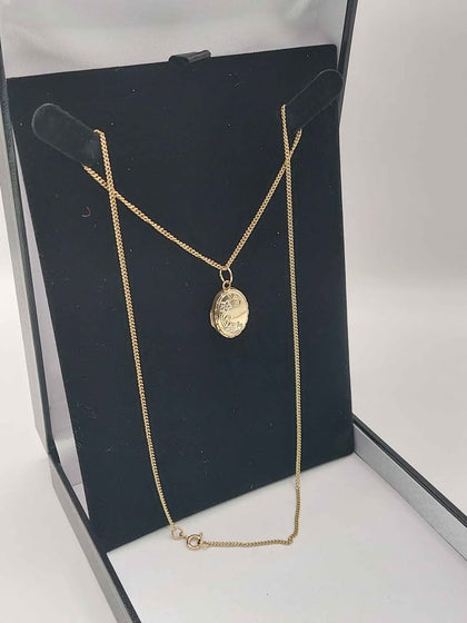 (375 Hallmarked&Tested), 4.61G Gold Chain With Flower Engraved Locket