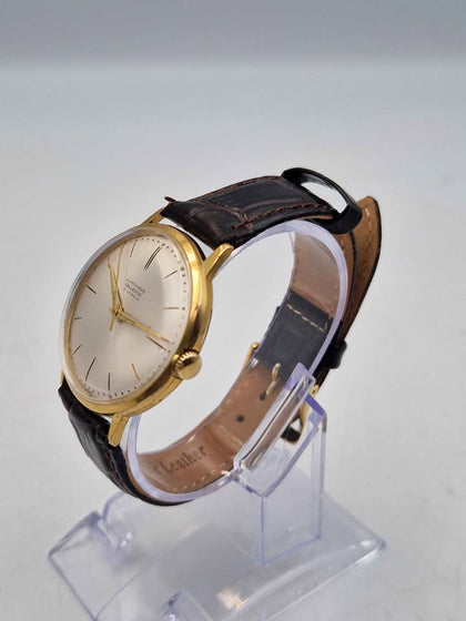 Junghang Trilastic Vintage 17 Jewels Manual Wind Up Watch - Gold Plated - Leather Crocodile Strap