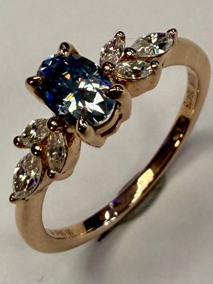 9ct Rose Gold Blue Moissanite Ring Size J